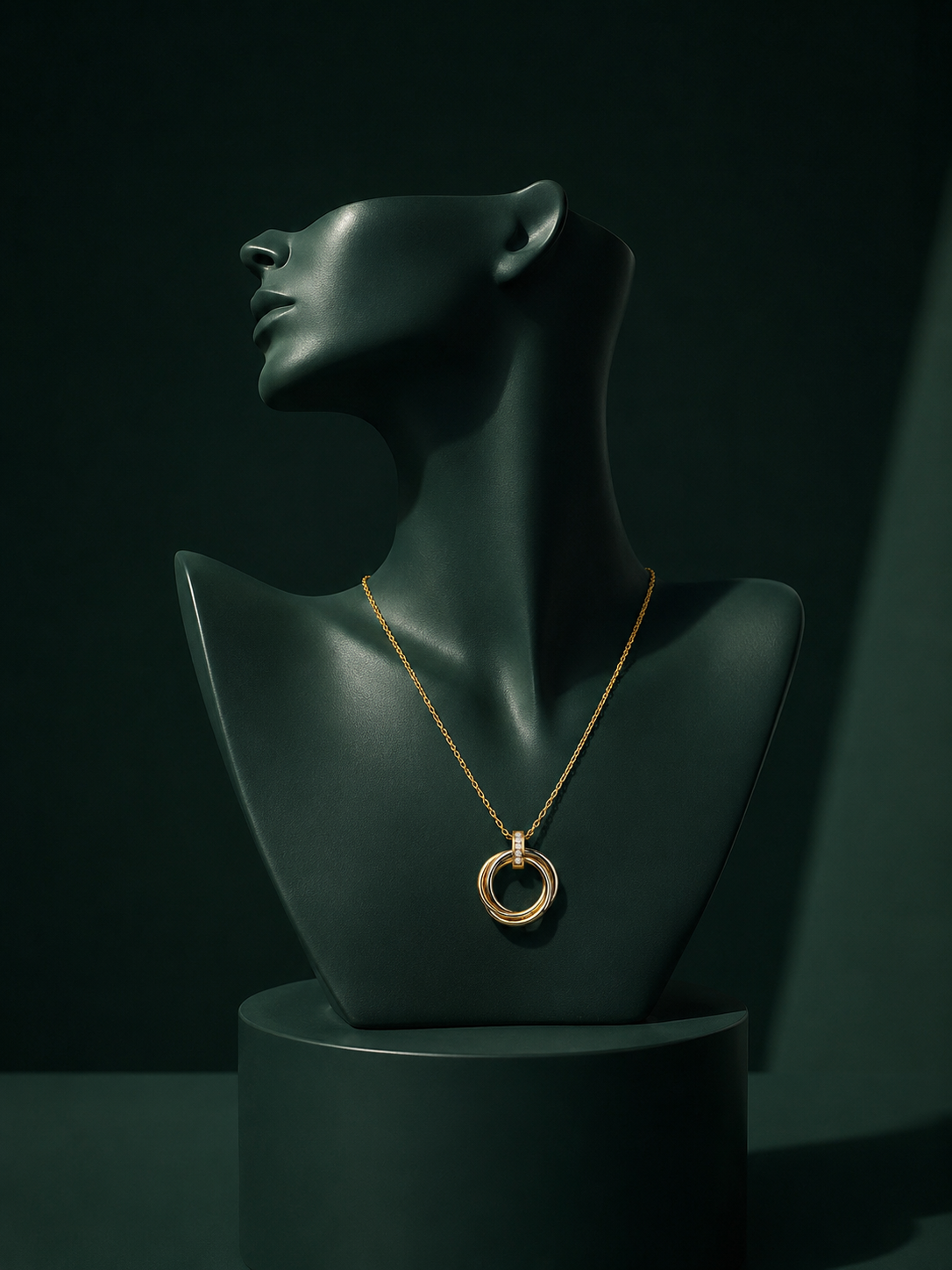 Collier de luxe sur buste vert foncé